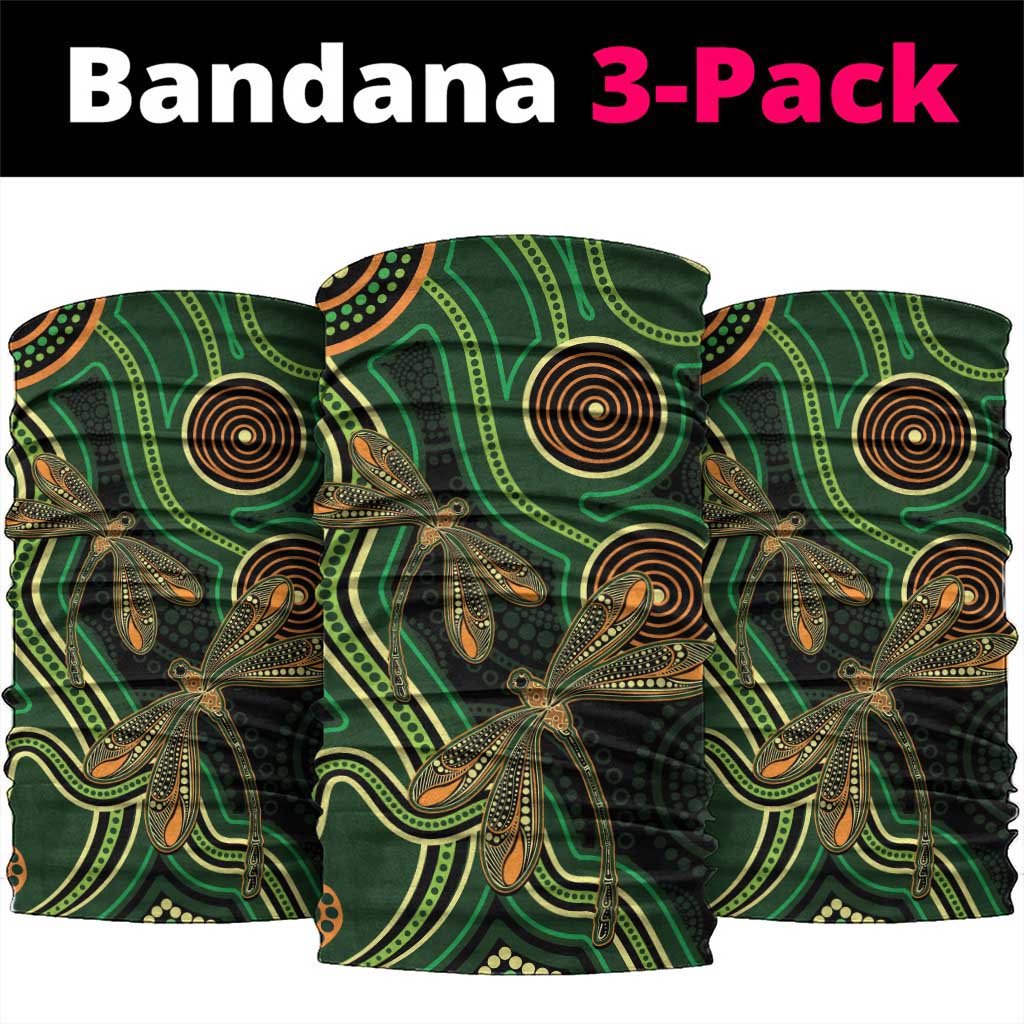 Green Indigenous Dragonfly Australia Neck Gaiter Aboriginal Art - Aussie Hoodie