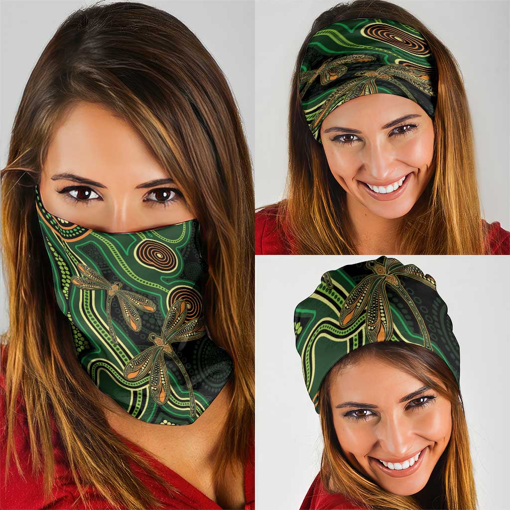 Green Indigenous Dragonfly Australia Neck Gaiter Aboriginal Art - Aussie Hoodie