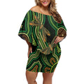 Green Indigenous Dragonfly Australia Off Shoulder Short Dress Aboriginal Art - Aussie Hoodie