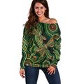 Green Indigenous Dragonfly Australia Off Shoulder Sweater Aboriginal Art - Aussie Hoodie