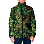 Green Indigenous Dragonfly Australia Padded Jacket Aboriginal Art - Aussie Hoodie