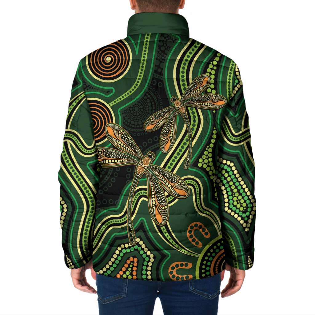 Green Indigenous Dragonfly Australia Padded Jacket Aboriginal Art - Aussie Hoodie