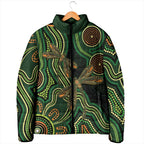 Green Indigenous Dragonfly Australia Padded Jacket Aboriginal Art - Aussie Hoodie