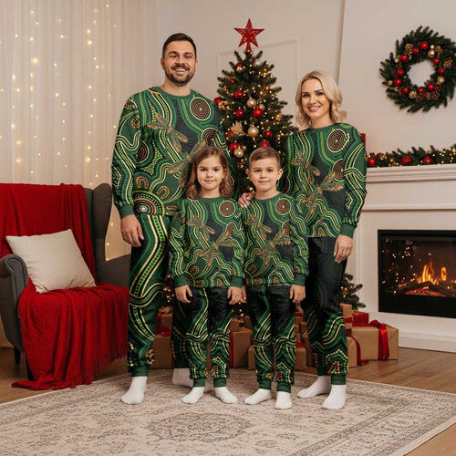 Green Indigenous Dragonfly Australia Christmas Pajama Set Aboriginal Art - Aussie Hoodie