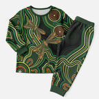Green Indigenous Dragonfly Australia Christmas Pajama Set Aboriginal Art - Aussie Hoodie