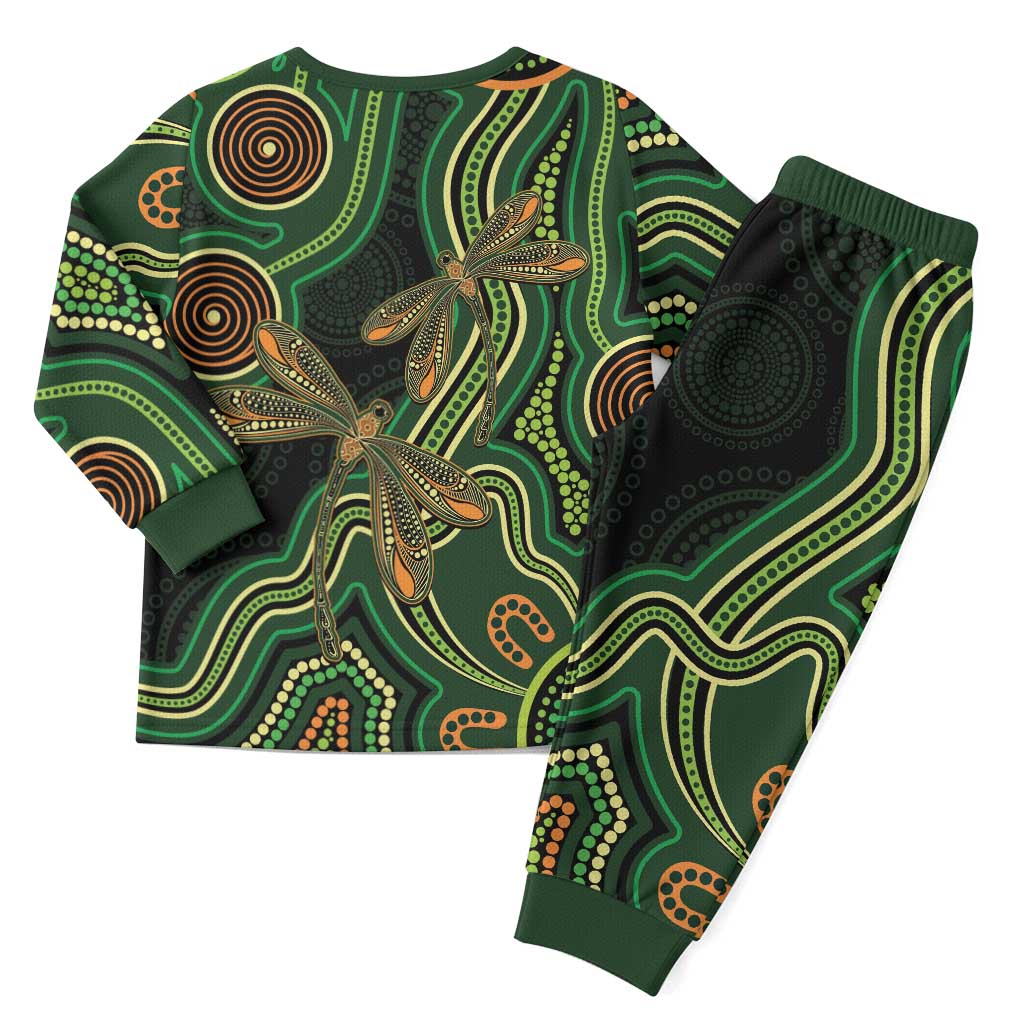 Green Indigenous Dragonfly Australia Christmas Pajama Set Aboriginal Art - Aussie Hoodie