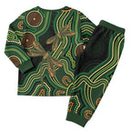 Green Indigenous Dragonfly Australia Christmas Pajama Set Aboriginal Art - Aussie Hoodie