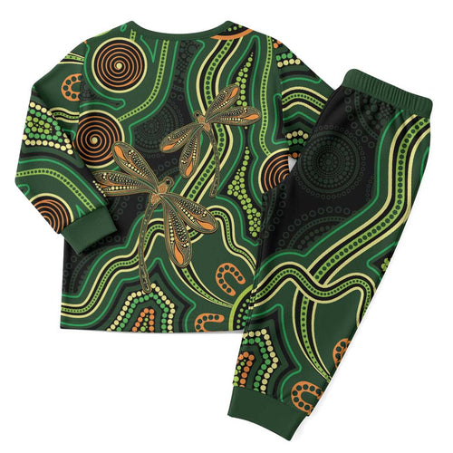 Green Indigenous Dragonfly Australia Christmas Pajama Set Aboriginal Art - Aussie Hoodie
