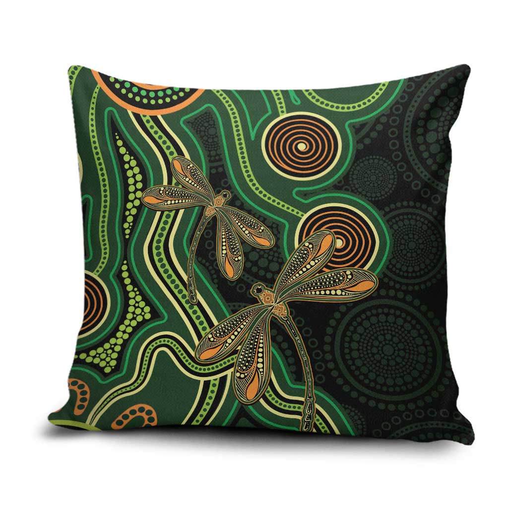 Green Indigenous Dragonfly Australia Pillow Cover Aboriginal Art - Aussie Hoodie