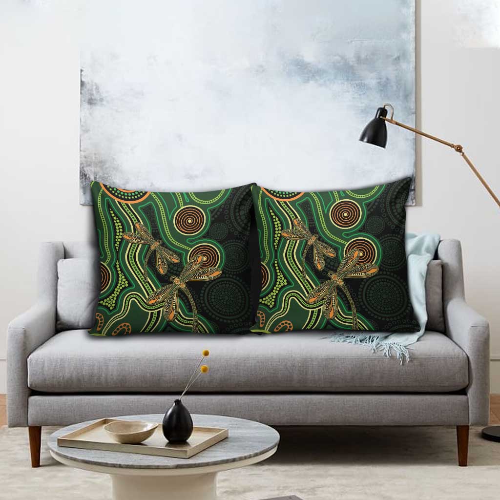 Green Indigenous Dragonfly Australia Pillow Cover Aboriginal Art - Aussie Hoodie