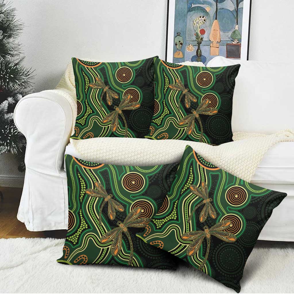 Green Indigenous Dragonfly Australia Pillow Cover Aboriginal Art - Aussie Hoodie