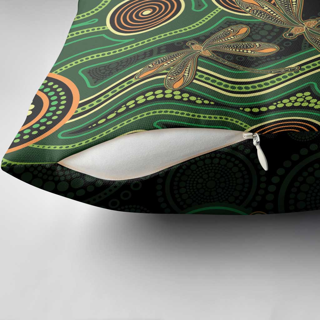 Green Indigenous Dragonfly Australia Pillow Cover Aboriginal Art - Aussie Hoodie
