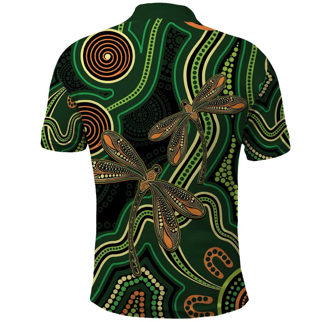 Green Indigenous Dragonfly Australia Polo Shirt Aboriginal Art - Aussie Hoodie