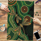 Green Indigenous Dragonfly Australia Puzzle Aboriginal Art - Aussie Hoodie