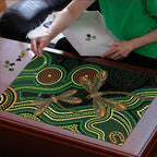 Green Indigenous Dragonfly Australia Puzzle Aboriginal Art - Aussie Hoodie
