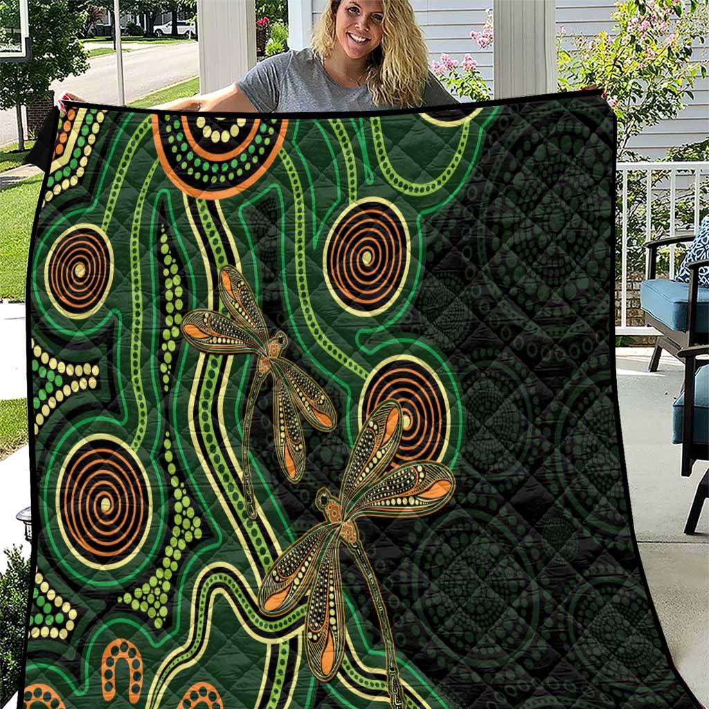 Green Indigenous Dragonfly Australia Quilt Aboriginal Art - Aussie Hoodie