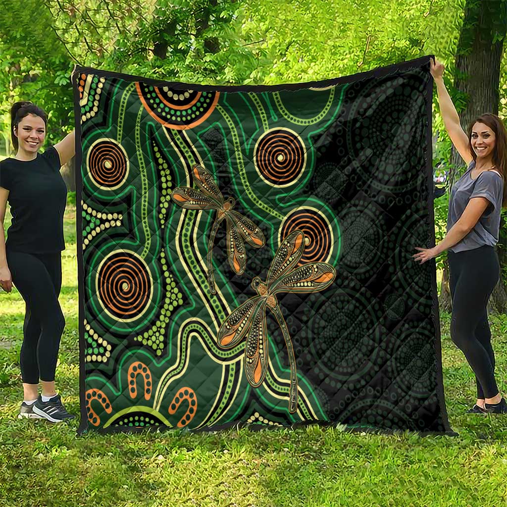 Green Indigenous Dragonfly Australia Quilt Aboriginal Art - Aussie Hoodie