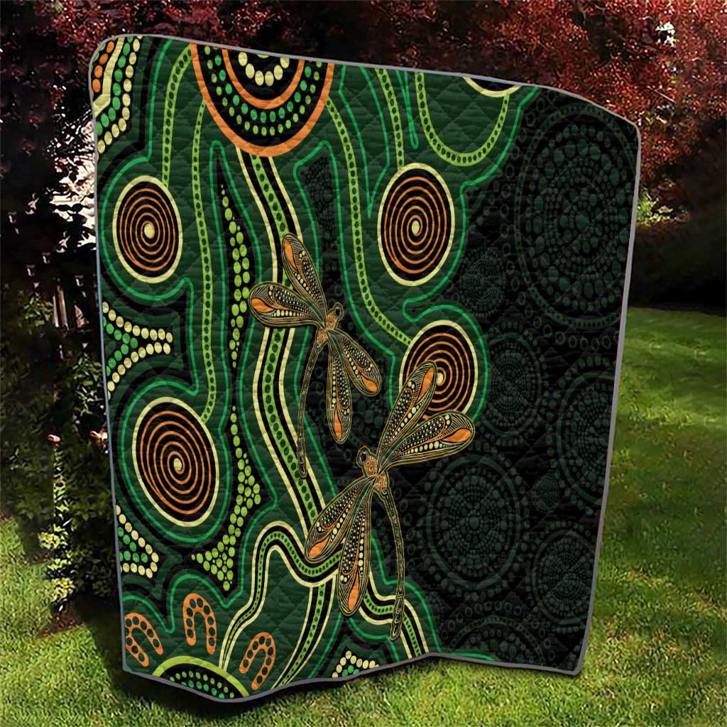 Green Indigenous Dragonfly Australia Quilt Aboriginal Art - Aussie Hoodie