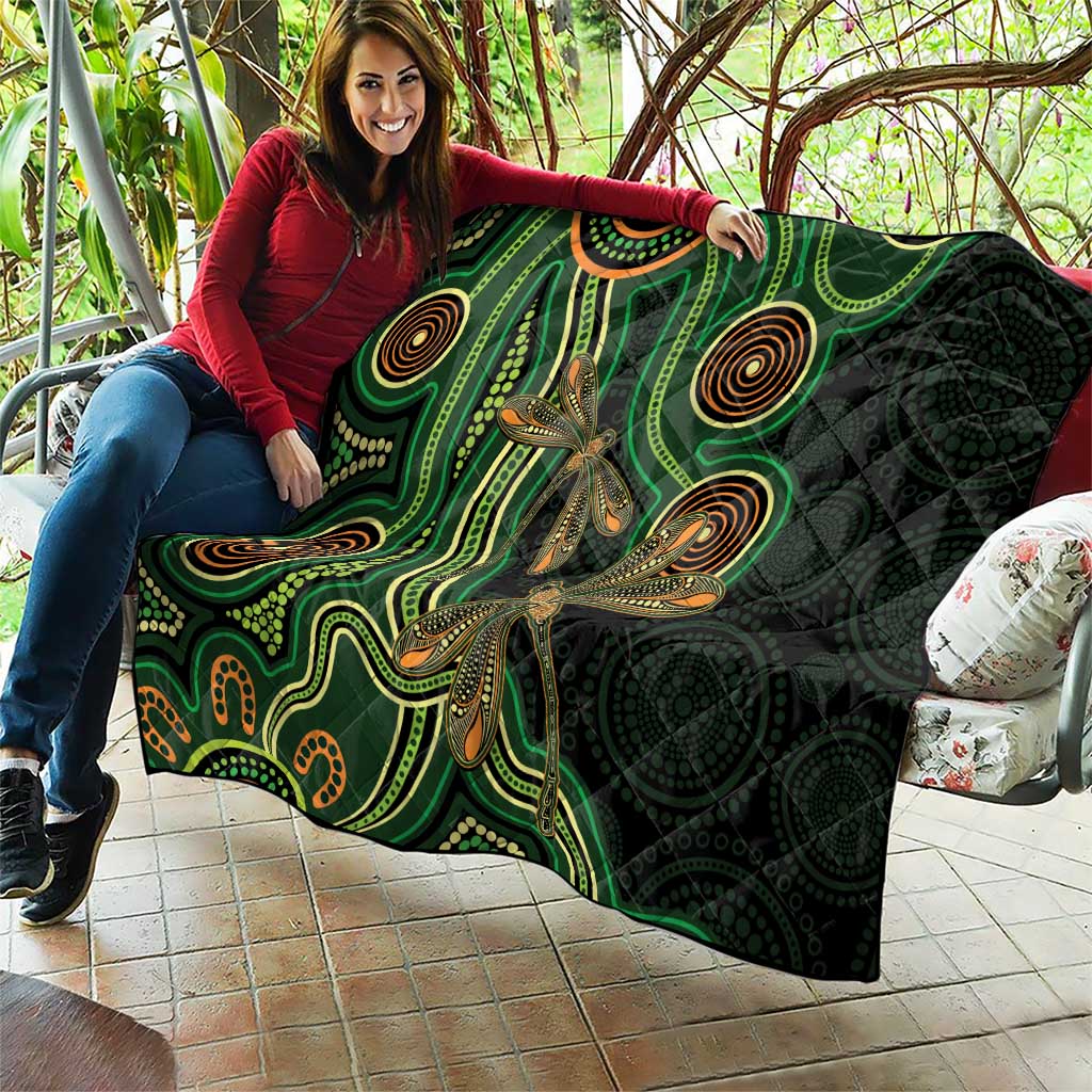 Green Indigenous Dragonfly Australia Quilt Aboriginal Art - Aussie Hoodie