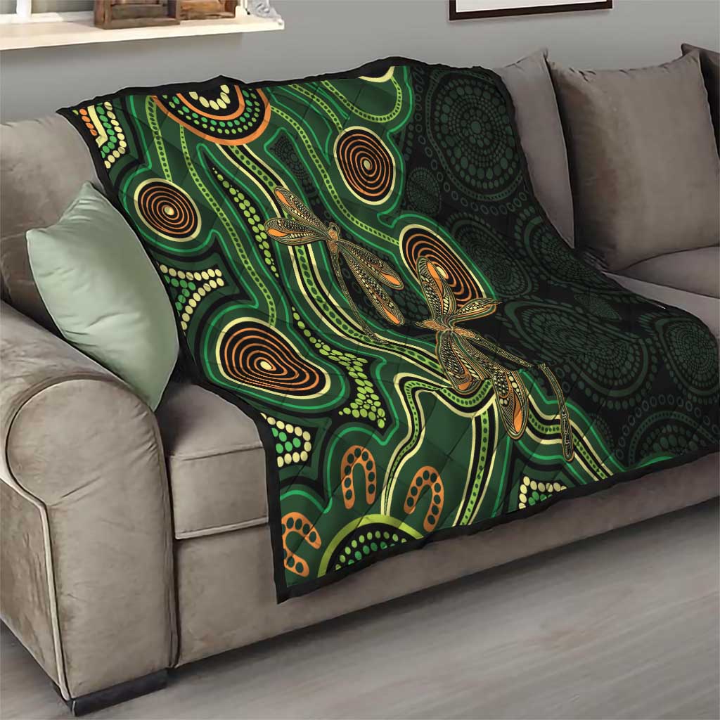 Green Indigenous Dragonfly Australia Quilt Aboriginal Art - Aussie Hoodie