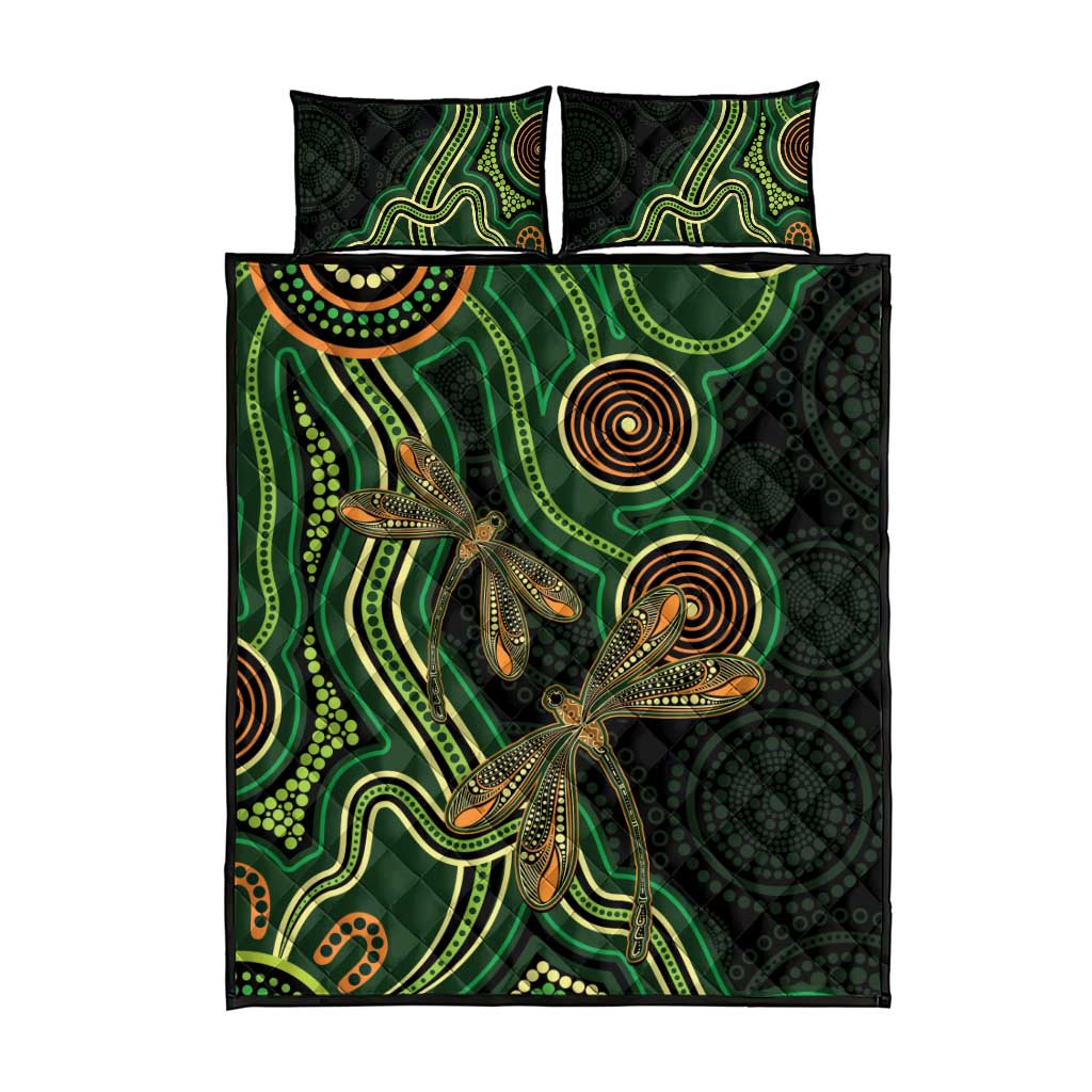 Green Indigenous Dragonfly Australia Quilt Bed Set Aboriginal Art - Aussie Hoodie