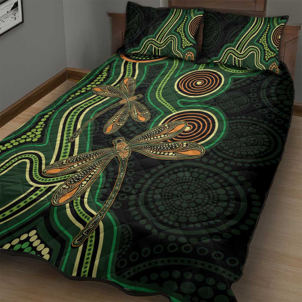 Green Indigenous Dragonfly Australia Quilt Bed Set Aboriginal Art - Aussie Hoodie
