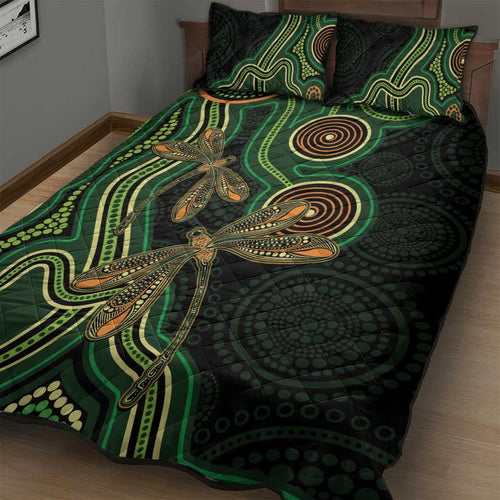 Green Indigenous Dragonfly Australia Quilt Bed Set Aboriginal Art - Aussie Hoodie