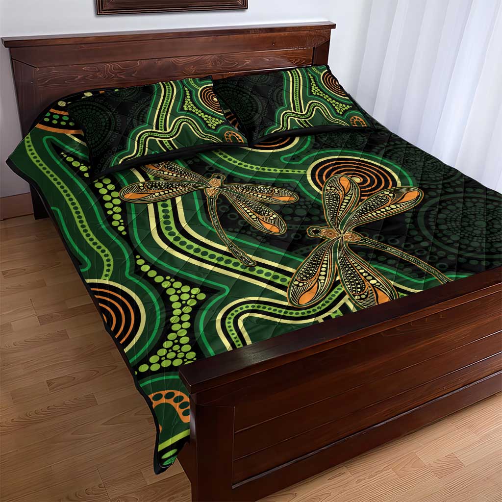 Green Indigenous Dragonfly Australia Quilt Bed Set Aboriginal Art - Aussie Hoodie