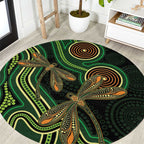 Green Indigenous Dragonfly Australia Round Carpet Aboriginal Art - Aussie Hoodie