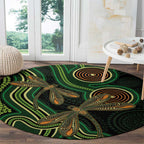 Green Indigenous Dragonfly Australia Round Carpet Aboriginal Art - Aussie Hoodie