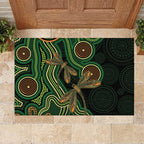 Green Indigenous Dragonfly Australia Rubber Doormat Aboriginal Art - Aussie Hoodie