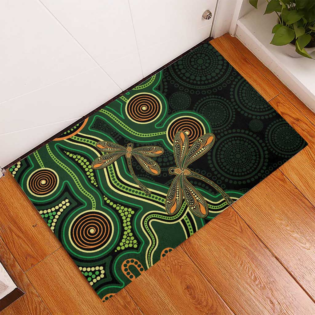 Green Indigenous Dragonfly Australia Rubber Doormat Aboriginal Art - Aussie Hoodie