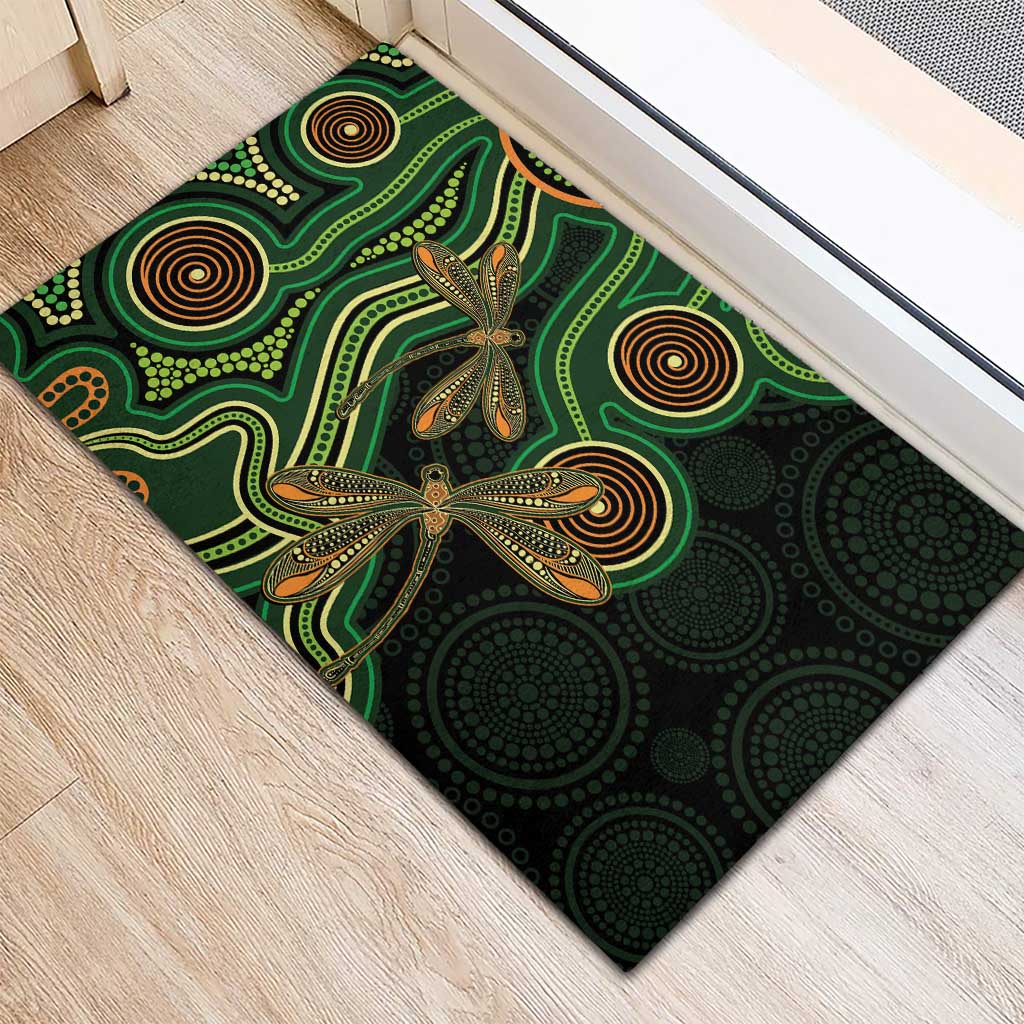 Green Indigenous Dragonfly Australia Rubber Doormat Aboriginal Art - Aussie Hoodie