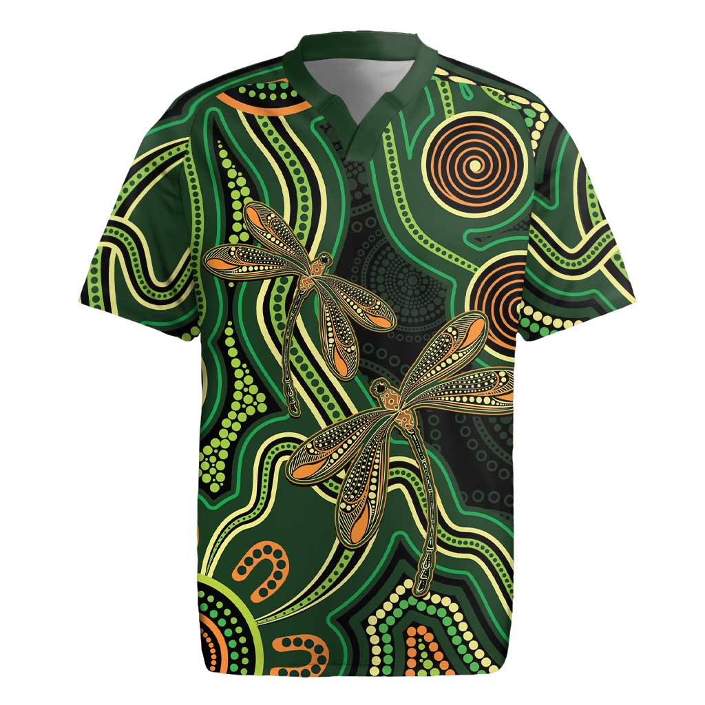 Green Indigenous Dragonfly Australia Rugby Jersey Aboriginal Art - Aussie Hoodie