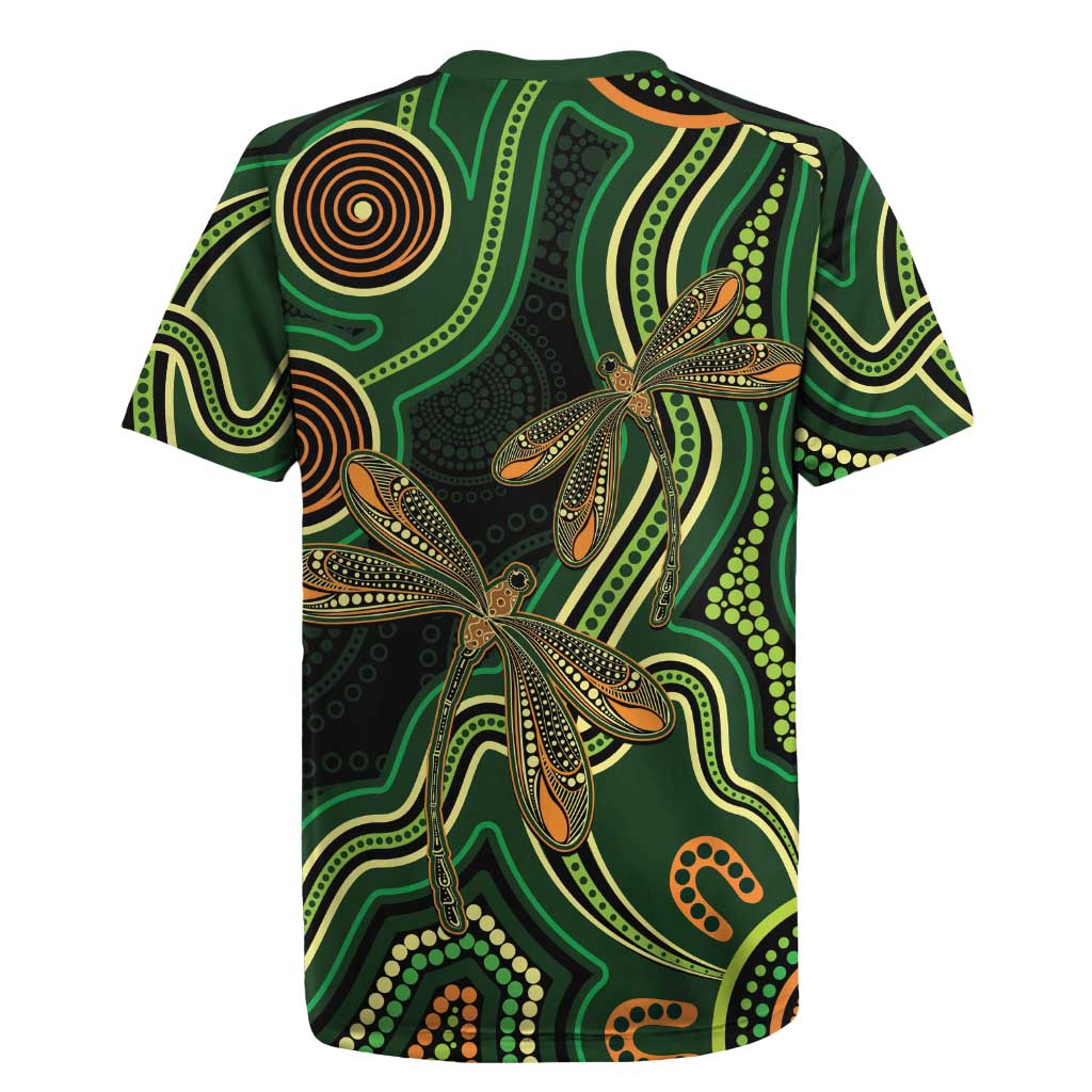 Green Indigenous Dragonfly Australia Rugby Jersey Aboriginal Art - Aussie Hoodie