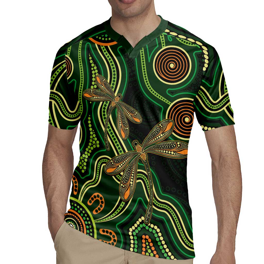 Green Indigenous Dragonfly Australia Rugby Jersey Aboriginal Art - Aussie Hoodie