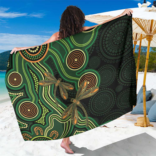 Green Indigenous Dragonfly Australia Sarong Aboriginal Art - Aussie Hoodie