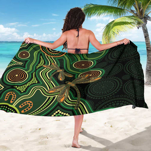 Green Indigenous Dragonfly Australia Sarong Aboriginal Art - Aussie Hoodie