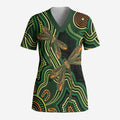 Green Indigenous Dragonfly Australia Scrub Top Aboriginal Art - Aussie Hoodie