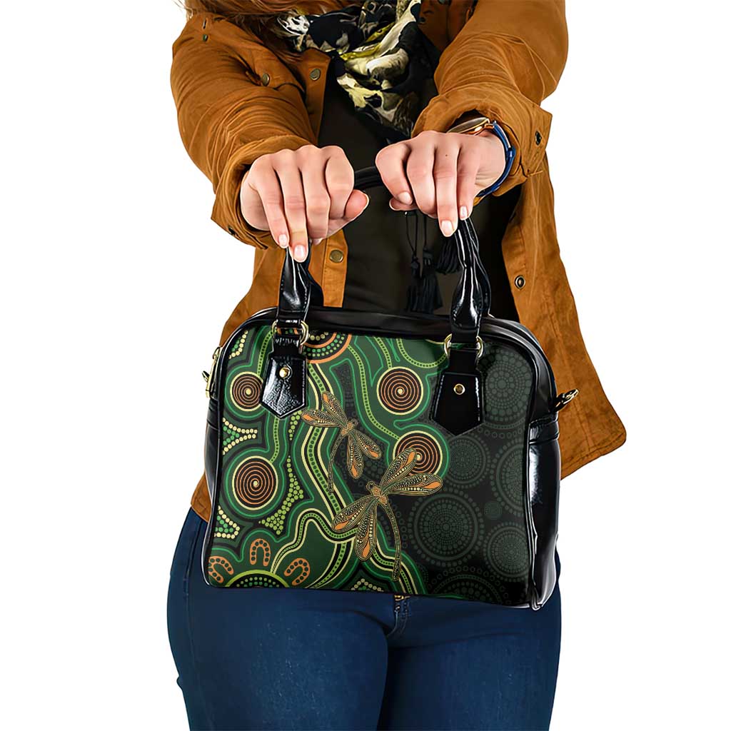 Green Indigenous Dragonfly Australia Shoulder Handbag Aboriginal Art - Aussie Hoodie