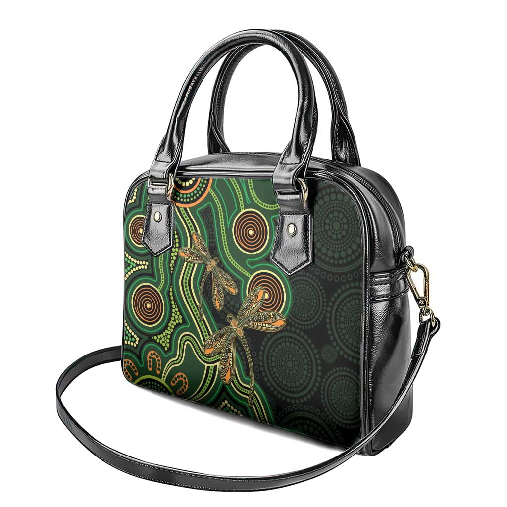 Green Indigenous Dragonfly Australia Shoulder Handbag Aboriginal Art - Aussie Hoodie