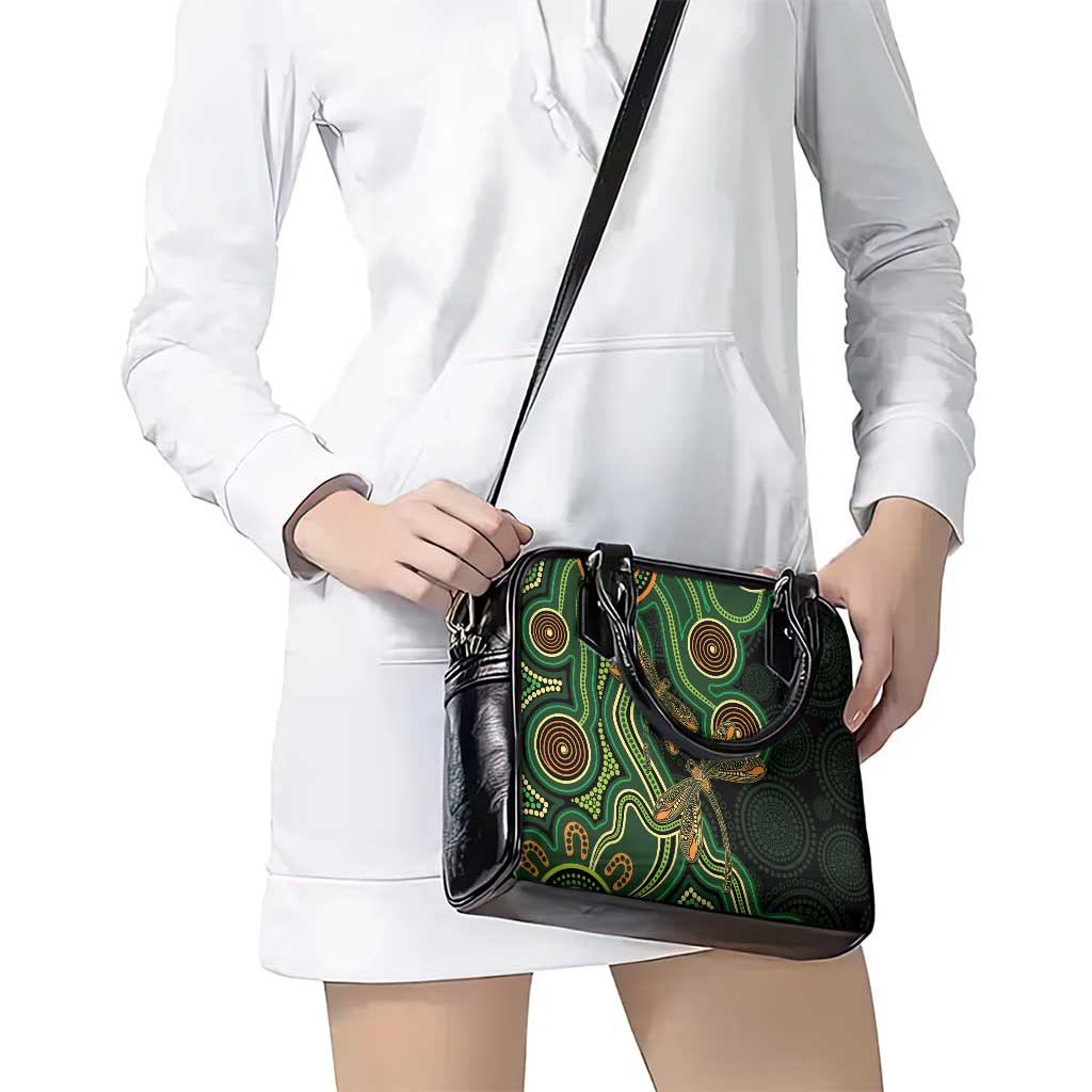 Green Indigenous Dragonfly Australia Shoulder Handbag Aboriginal Art - Aussie Hoodie