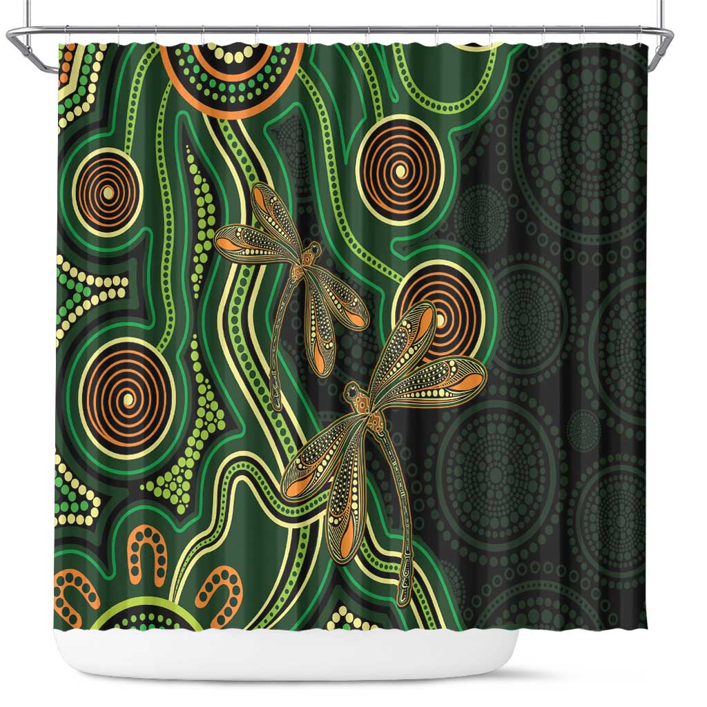 Green Indigenous Dragonfly Australia Shower Curtain Aboriginal Art - Aussie Hoodie