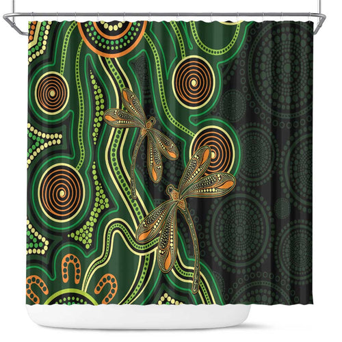 Green Indigenous Dragonfly Australia Shower Curtain Aboriginal Art - Aussie Hoodie