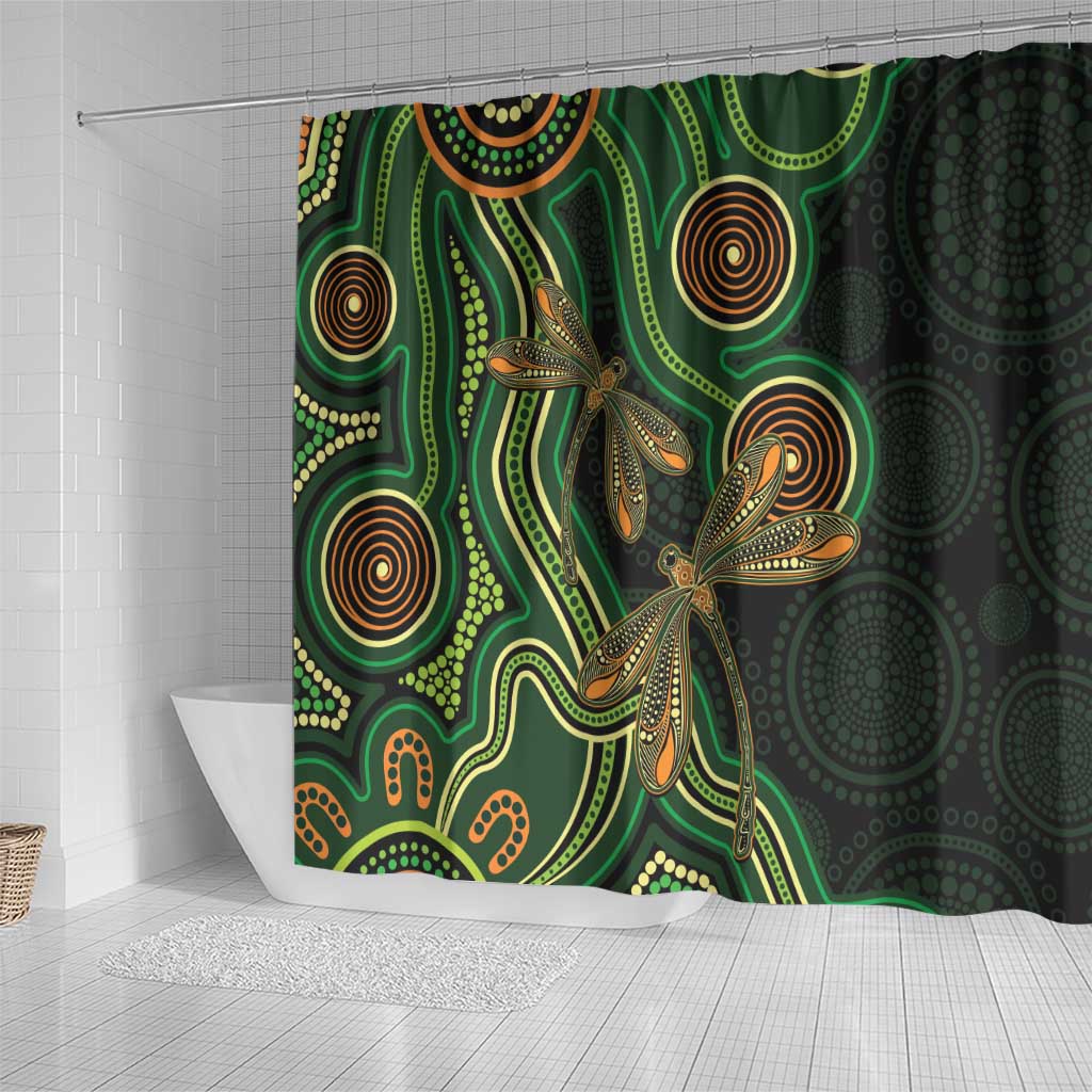 Green Indigenous Dragonfly Australia Shower Curtain Aboriginal Art - Aussie Hoodie