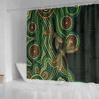 Green Indigenous Dragonfly Australia Shower Curtain Aboriginal Art - Aussie Hoodie