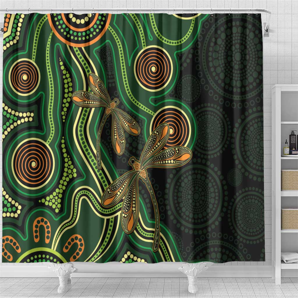 Green Indigenous Dragonfly Australia Shower Curtain Aboriginal Art - Aussie Hoodie