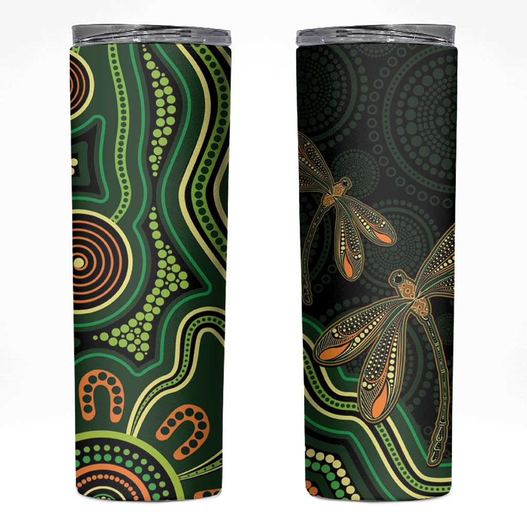 Green Indigenous Dragonfly Australia Skinny Tumbler Aboriginal Art - Aussie Hoodie
