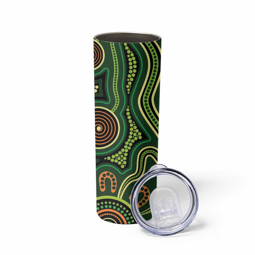 Green Indigenous Dragonfly Australia Skinny Tumbler Aboriginal Art - Aussie Hoodie