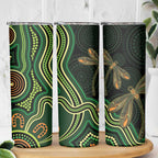 Green Indigenous Dragonfly Australia Skinny Tumbler Aboriginal Art - Aussie Hoodie